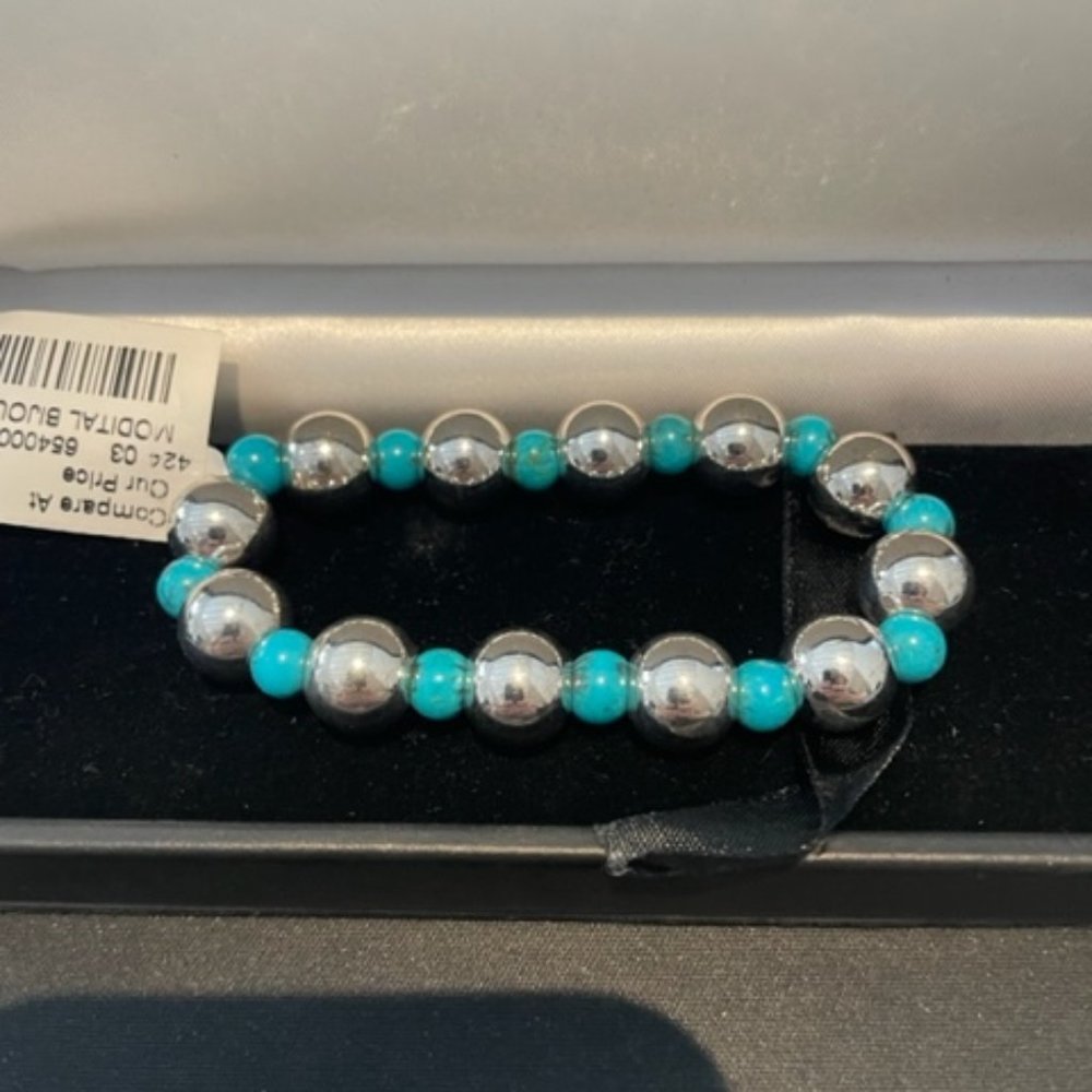 Modital Bijoux Silver and turquoise blue stretch bracelet new with tags